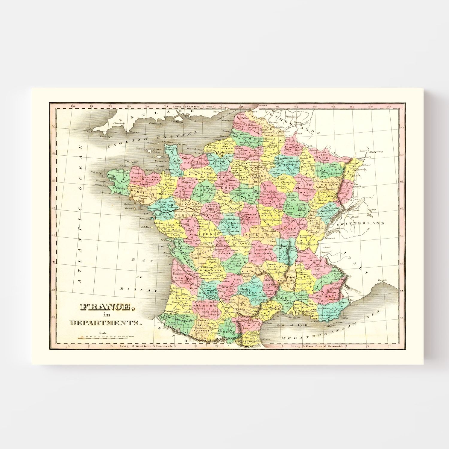 Old Map of France in Departments 1831