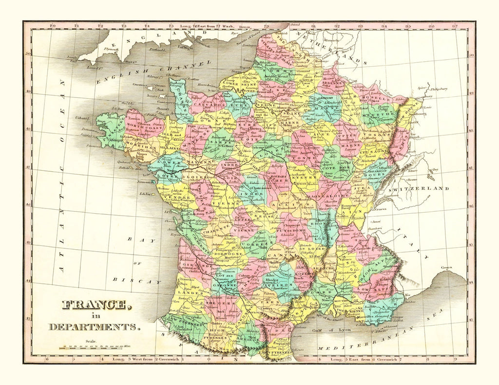 Old Map of France in Departments 1831