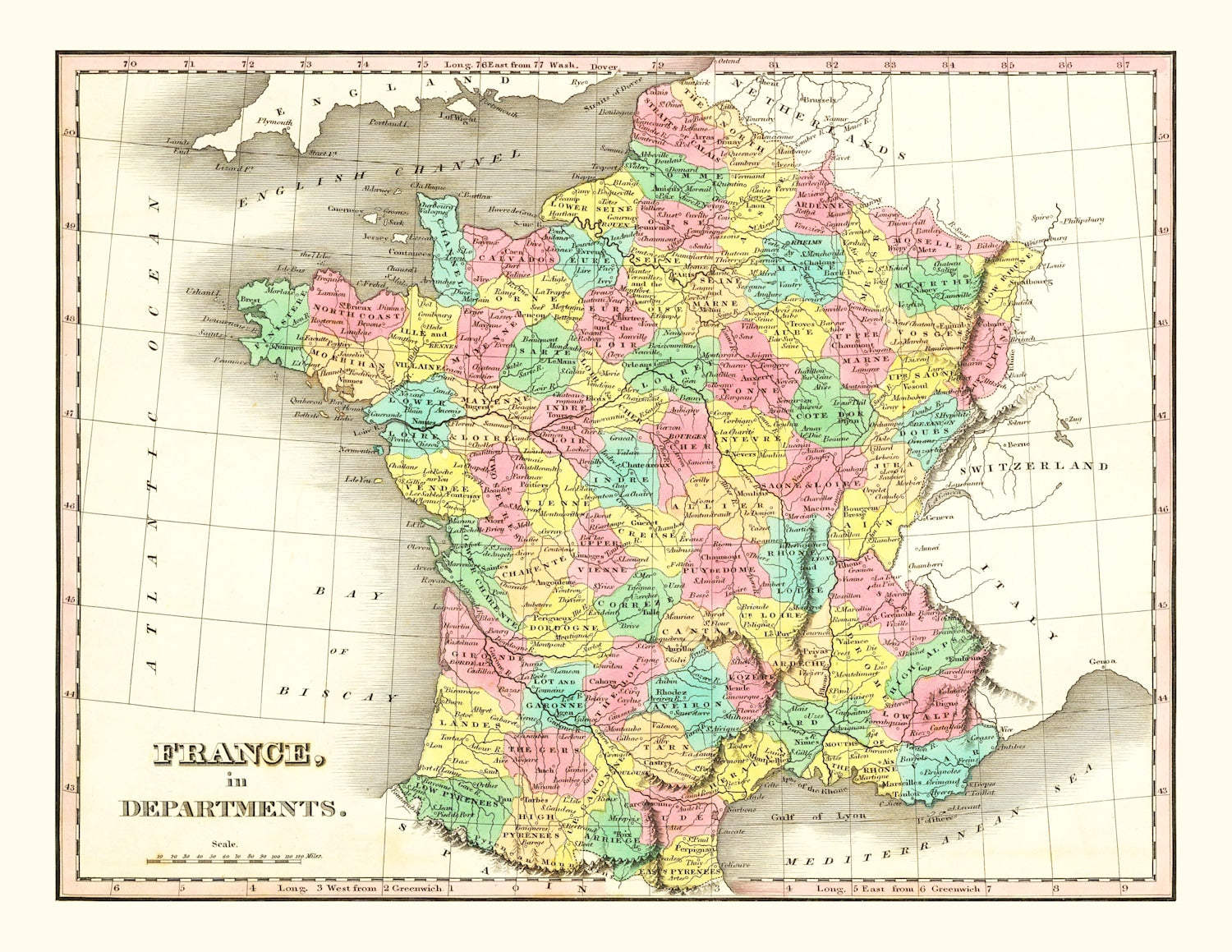 Old Map of France in Departments 1831