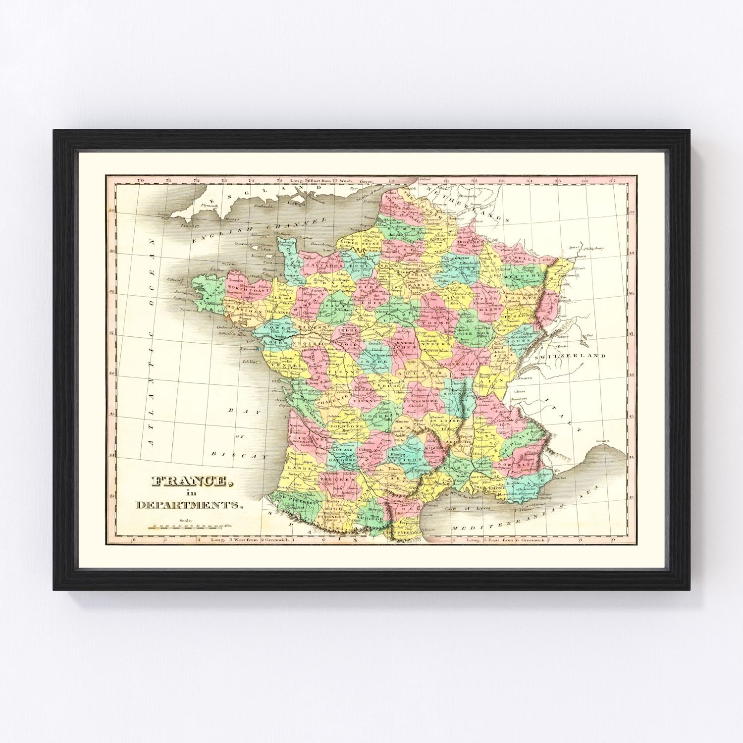 Old Map of France in Departments 1831