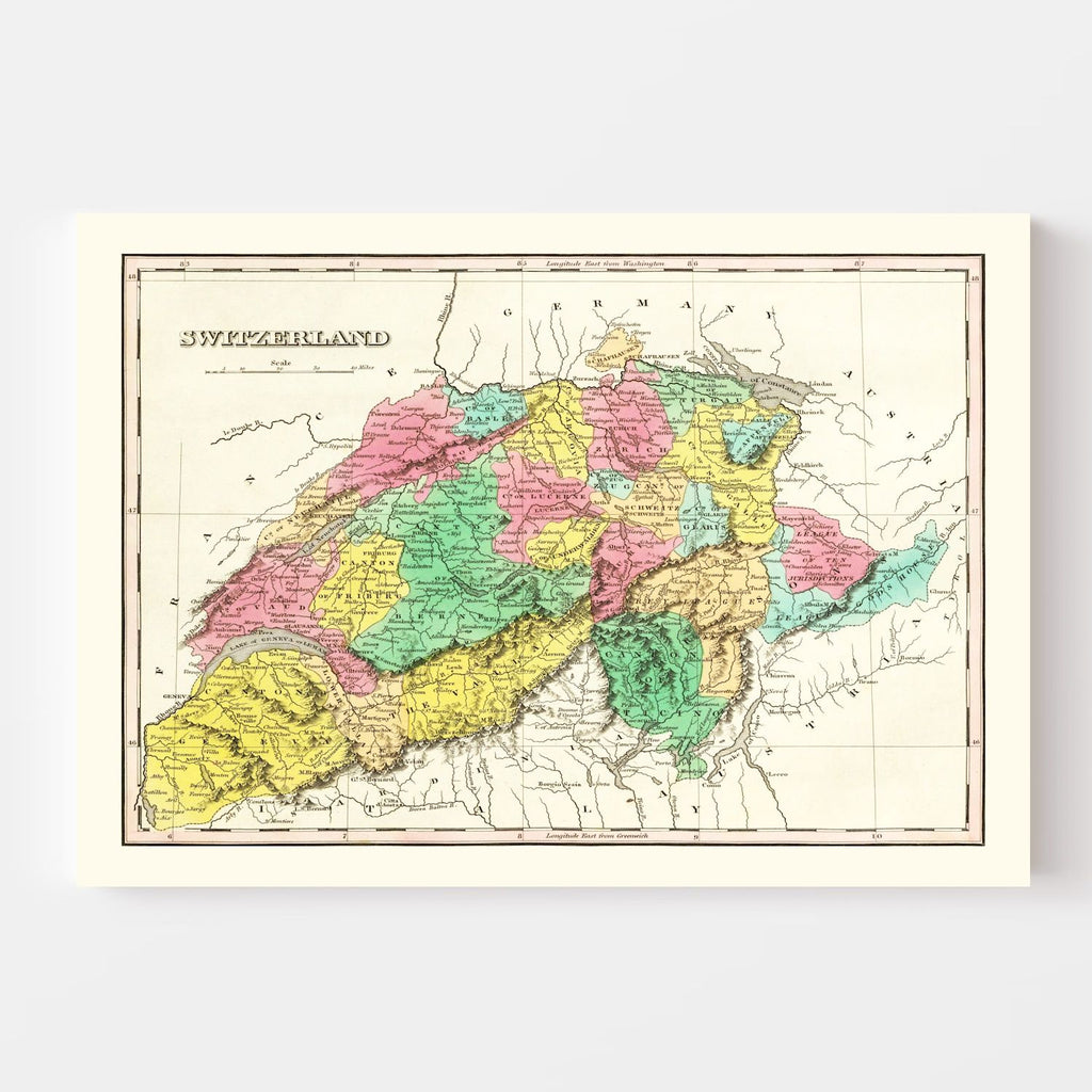 Vintage Map of Switzerland 1831