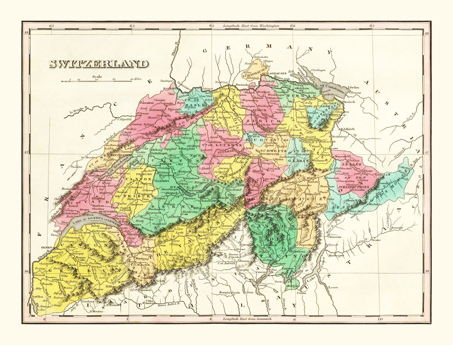 Vintage Map of Switzerland 1831