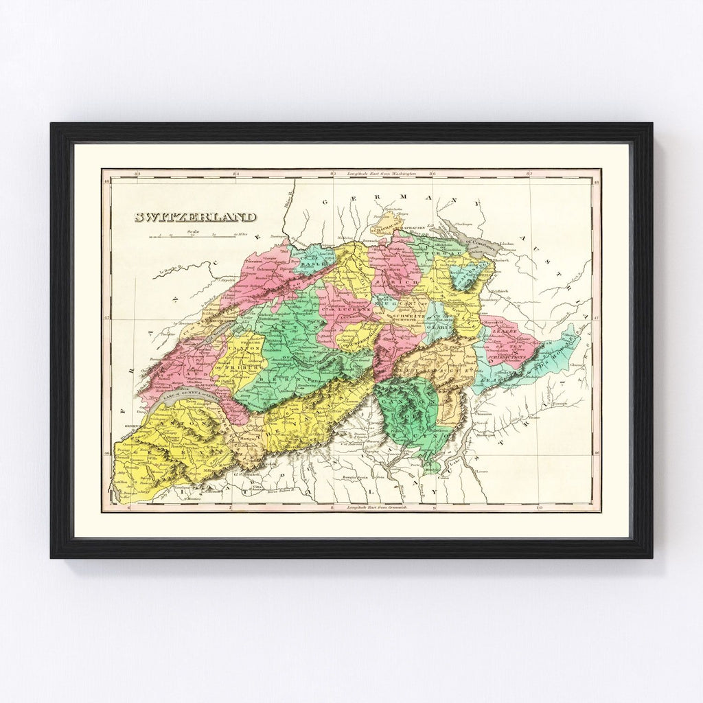 Vintage Map of Switzerland 1831