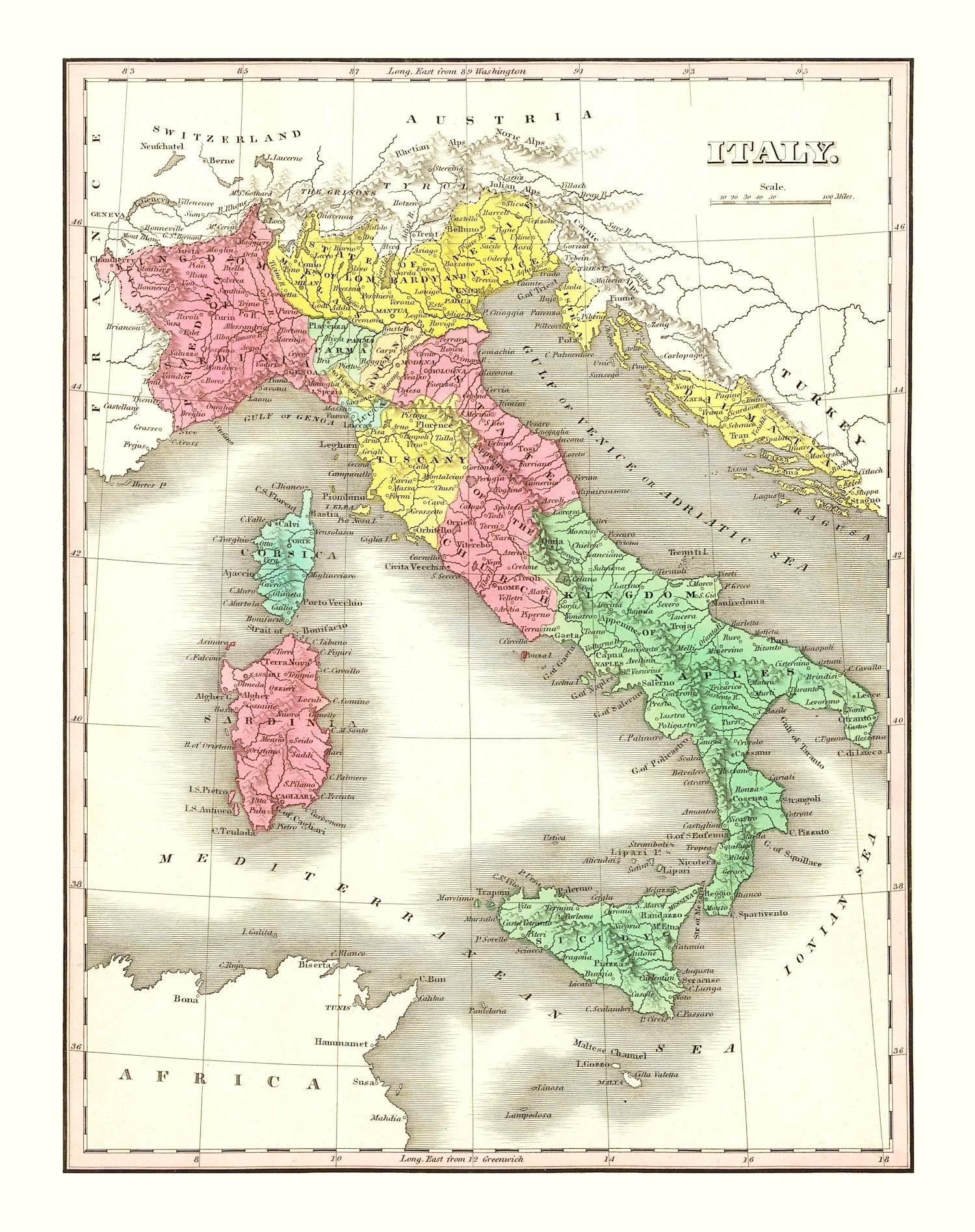 Vintage Map of Italy 1831