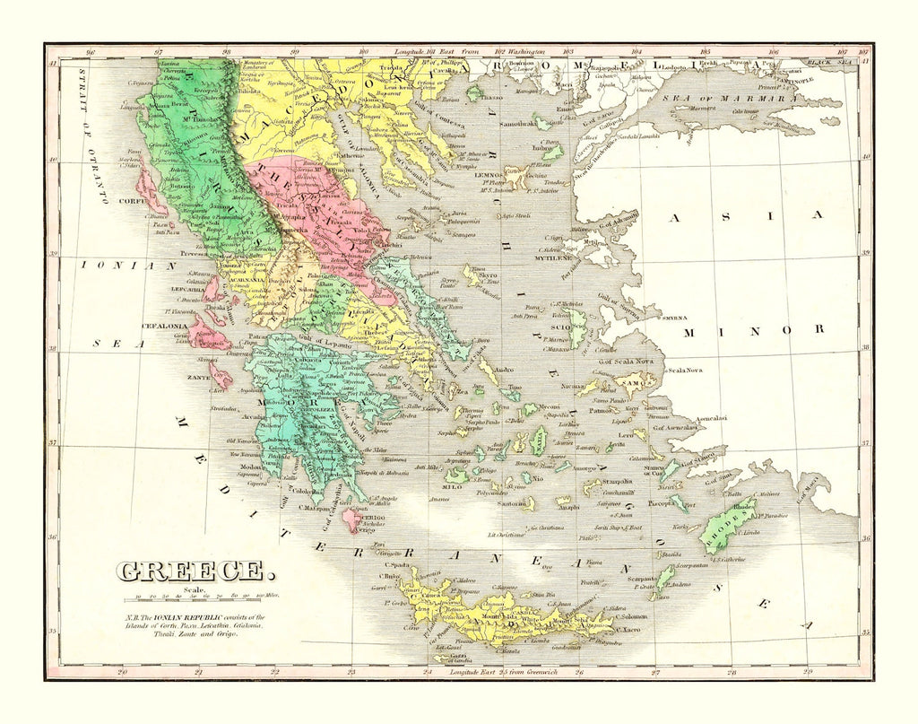 Vintage Map of Greece 1831