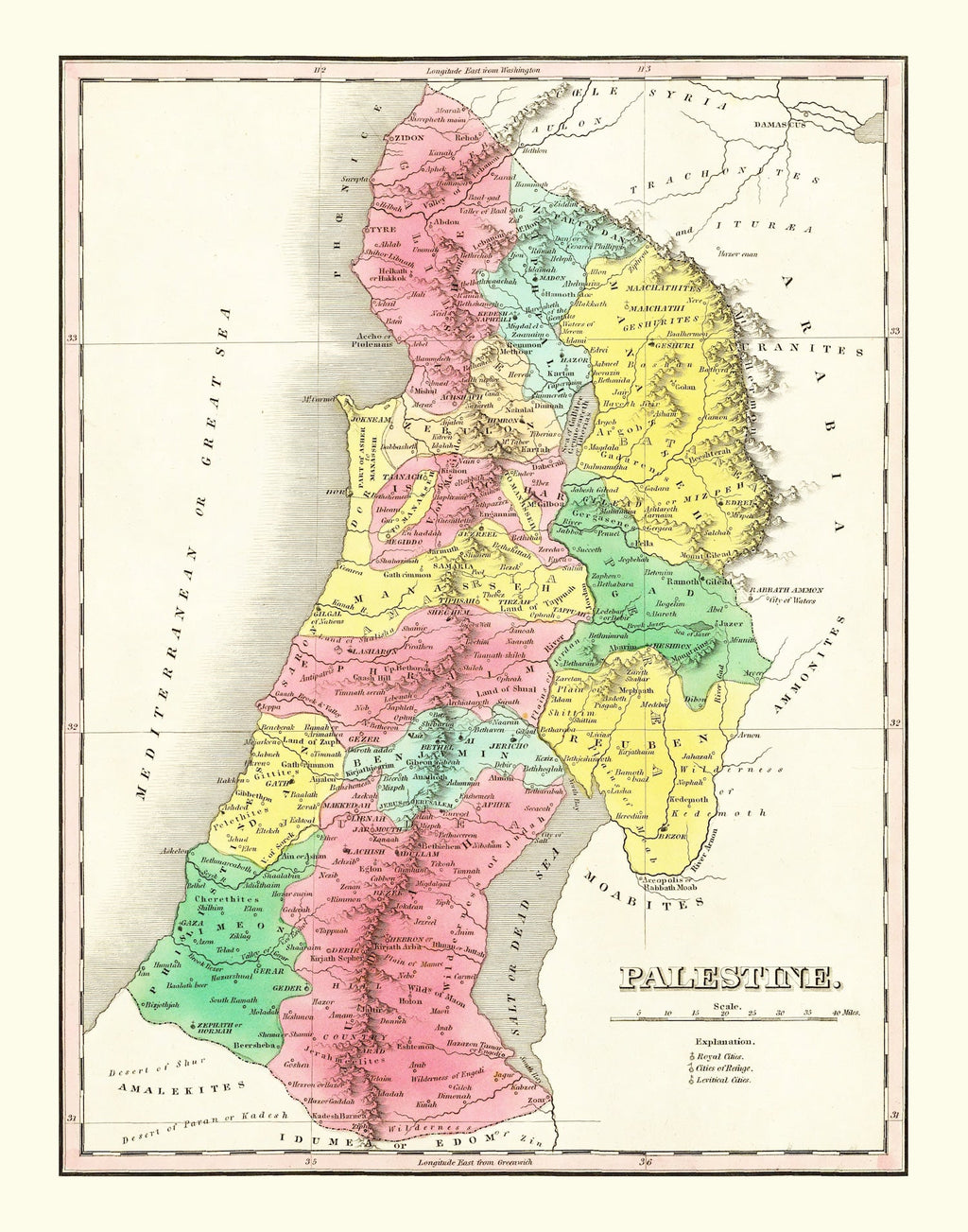 Vintage Map of Palestine 1831
