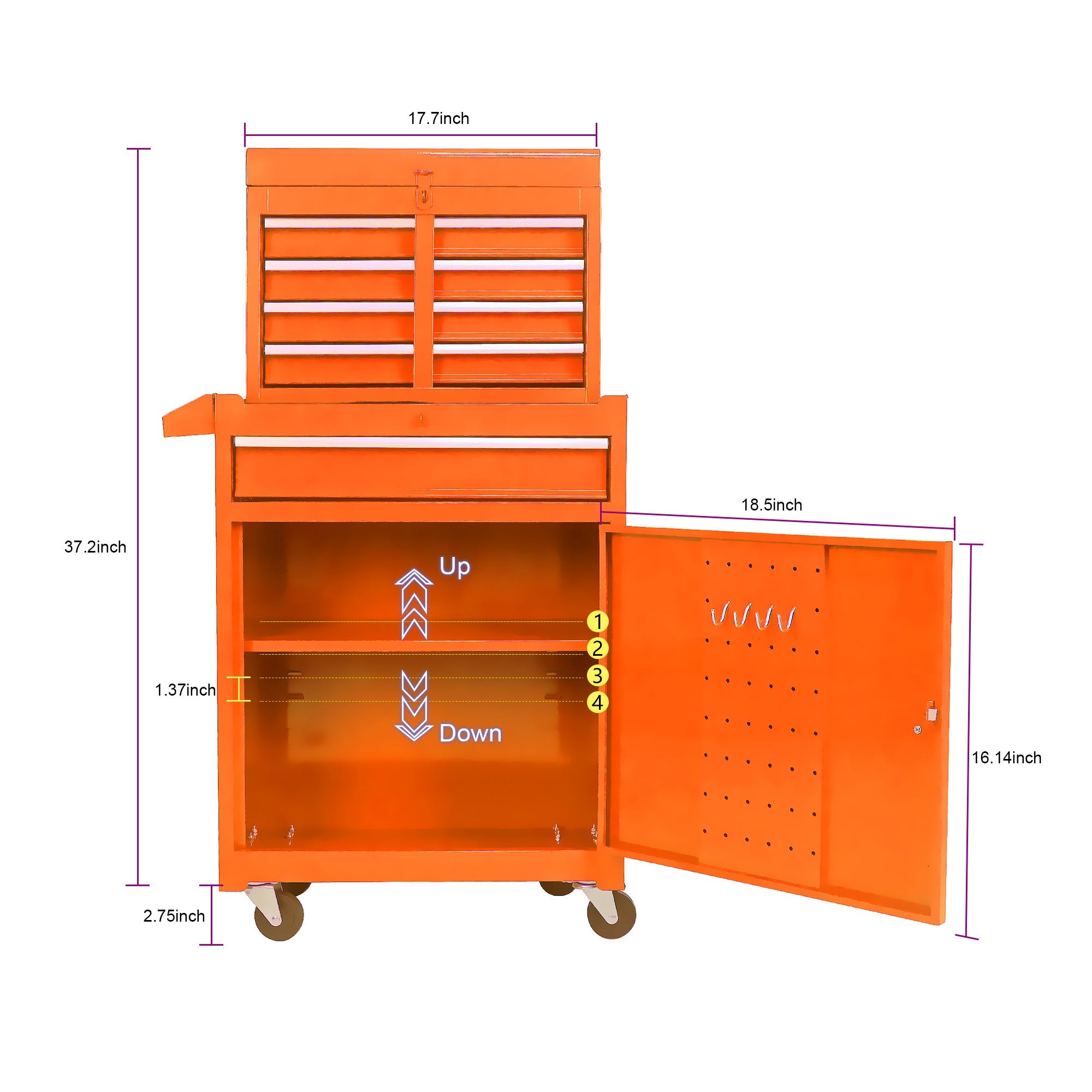 Rolling Tool Chest, 5-Drawer Tool Box Organizer w/Lockable Wheels & Sliding Drawers & Detachable Top & Adjustable Shelf, Tool Storage Cabinet for Garage Workshop(Orange)