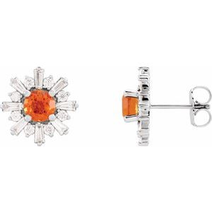 Sterling Silver Natural Mexican Fire Opal & 3/4 CTW Natural Diamond Earrings