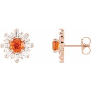 14K Rose Gold Natural Mexican Fire Opal & 3/4 CTW Natural Diamond Earrings