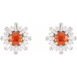 14K White Gold Natural Mexican Fire Opal & 3/4 CTW Natural Diamond Earrings – image 2