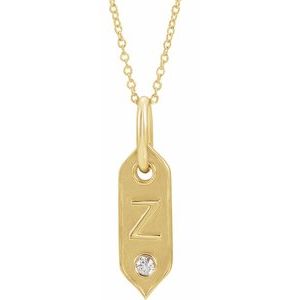 14K Yellow Gold .05 CT Natural Diamond Initial Z 16-18" Necklace