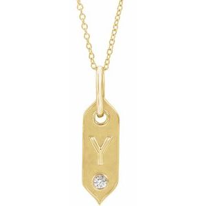 14K Yellow Gold .05 CT Natural Diamond Initial Y 16-18" Necklace