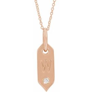 14K Rose Gold .05 CT Natural Diamond Initial W 16-18" Necklace
