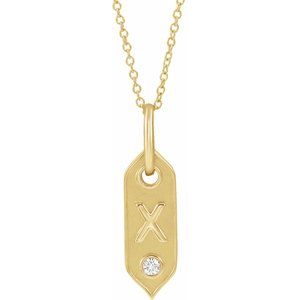 14K Yellow Gold .05 CT Natural Diamond Initial X 16-18" Necklace