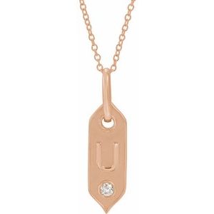 14K Rose Gold .05 CT Natural Diamond Initial U 16-18" Necklace