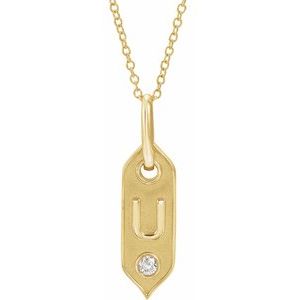 14K Yellow Gold .05 CT Natural Diamond Initial U 16-18" Necklace