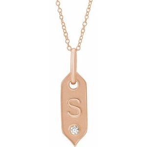 14K Rose Gold .05 CT Natural Diamond Initial S 16-18" Necklace