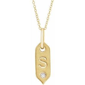 14K Yellow Gold .05 CT Natural Diamond Initial S 16-18" Necklace