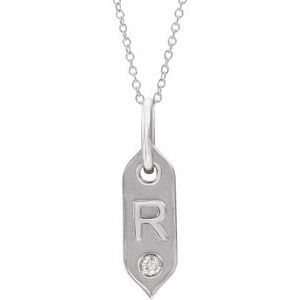 14K White Gold .05 CT Natural Diamond Initial R 16-18" Necklace