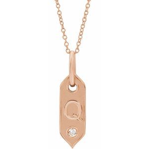 14K Rose Gold .05 CT Natural Diamond Initial Q 16-18" Necklace
