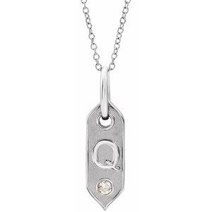 14K White Gold .05 CT Natural Diamond Initial Q 16-18" Necklace