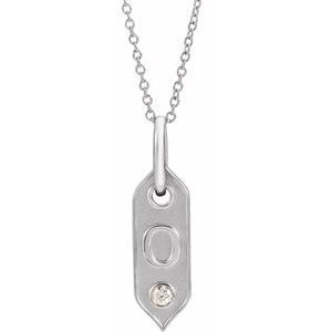 14K White Gold .05 CT Natural Diamond Initial O 16-18" Necklace