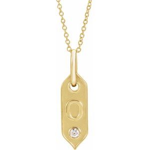 14K Yellow Gold .05 CT Natural Diamond Initial O 16-18" Necklace
