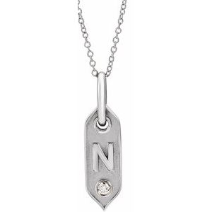 14K White Gold .05 CT Natural Diamond Initial N 16-18" Necklace