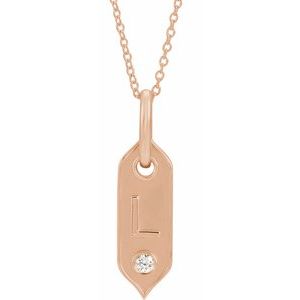 14K Rose Gold .05 CT Natural Diamond Initial L 16-18" Necklace
