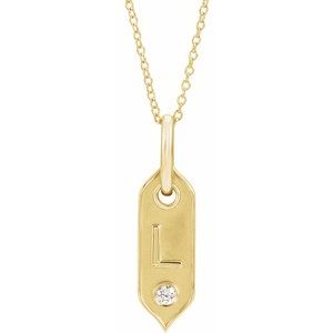 14K Yellow Gold .05 CT Natural Diamond Initial L 16-18" Necklace