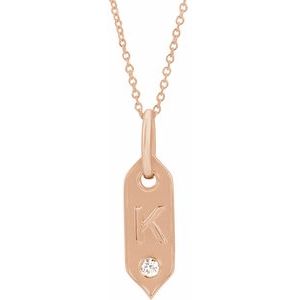 14K Rose Gold .05 CT Natural Diamond Initial K 16-18" Necklace