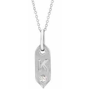 14K White Gold .05 CT Natural Diamond Initial K 16-18" Necklace