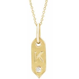 14K Yellow Gold .05 CT Natural Diamond Initial K 16-18" Necklace