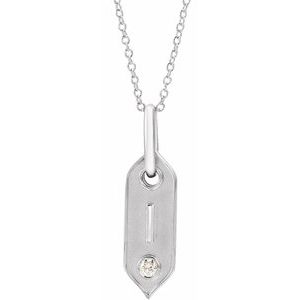14K White Gold .05 CT Natural Diamond Initial I 16-18" Necklace