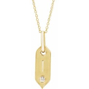 14K Yellow Gold .05 CT Natural Diamond Initial I 16-18" Necklace