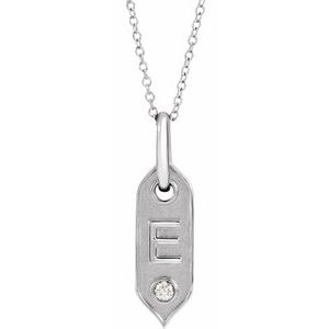 14K White Gold .05 CT Natural Diamond Initial E 16-18" Necklace
