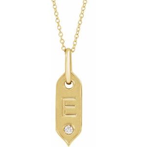 14K Yellow Gold .05 CT Natural Diamond Initial E 16-18" Necklace