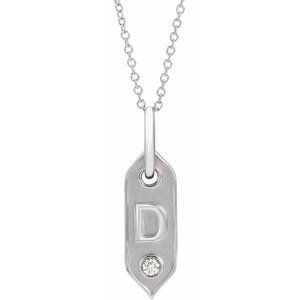 14K White Gold .05 CT Natural Diamond Initial D 16-18" Necklace