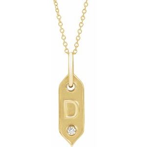 14K Yellow Gold .05 CT Natural Diamond Initial D 16-18" Necklace
