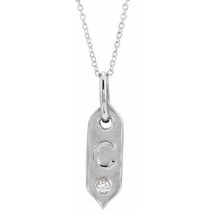 14K White Gold .05 CT Natural Diamond Initial C 16-18" Necklace