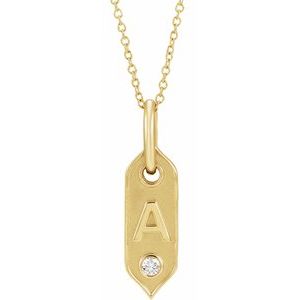 14K Yellow Gold .05 CT Natural Diamond Initial A 16-18" Necklace