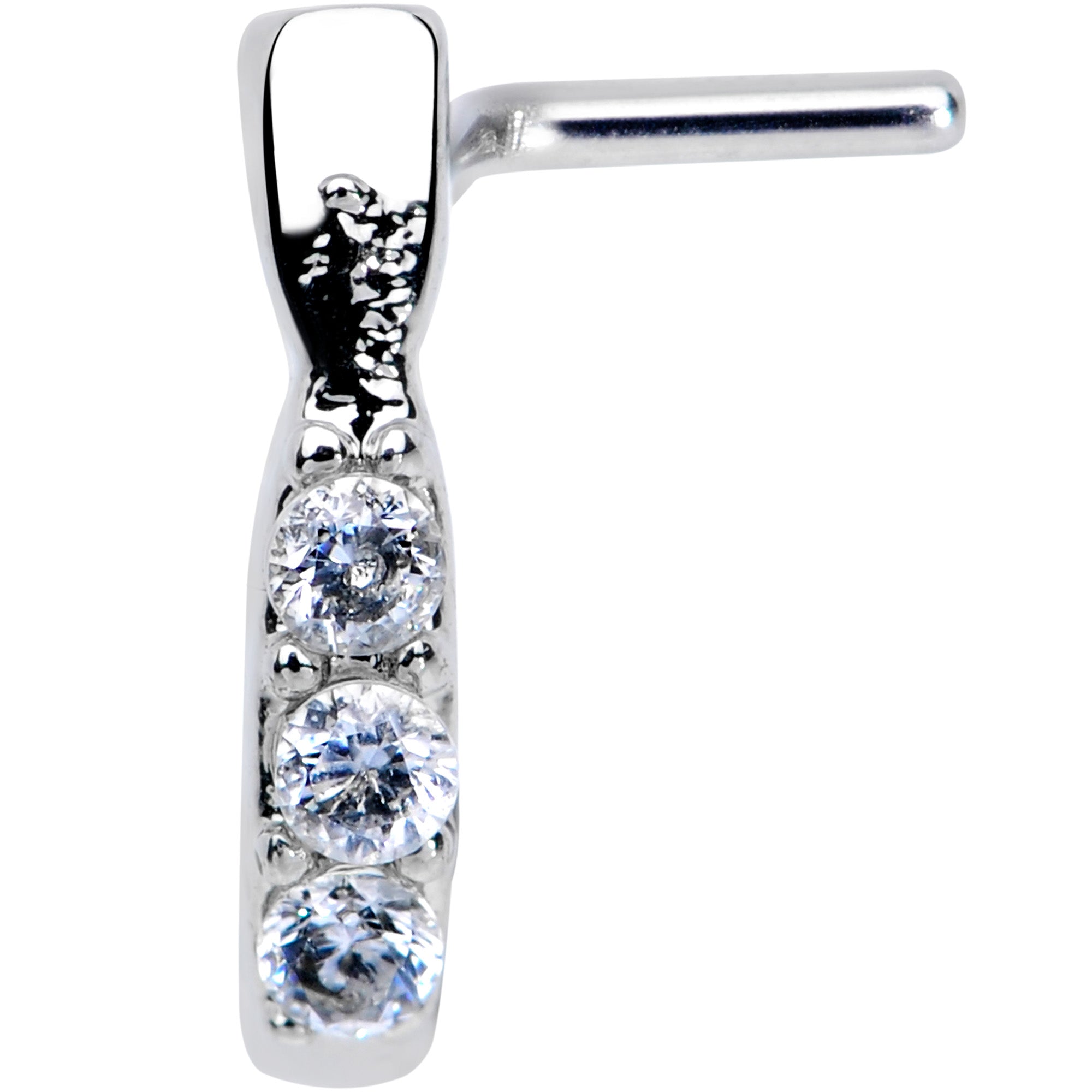 20G 5/16 Clear CZ Gem Trio Graceful Faux Hoop L Shaped Nose Ring