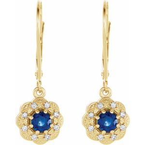 14K Yellow Gold Natural Blue Sapphire & 1/10 CTW Natural Diamond Halo-Style Earrings