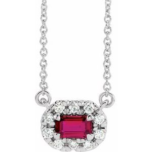 Sterling Silver 5x3 mm Lab-Grown Ruby & 1/8 CTW Natural Diamond Halo-Style 18" Necklace