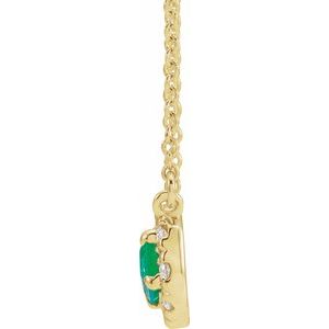 14K Yellow Gold 5x3 mm Natural Emerald & 1/8 CTW Natural Diamond Halo-Style 18" Necklace