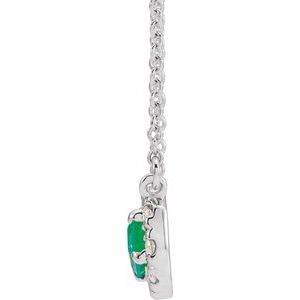 Platinum 5x3 mm Natural Emerald & 1/8 CTW Natural Diamond Halo-Style 16" Necklace