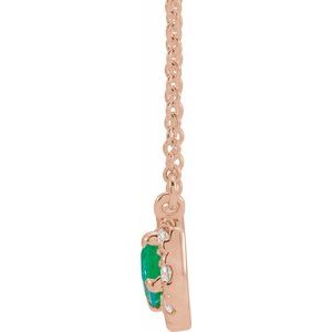 14K Rose Gold 5x3 mm Lab-Grown Emerald & 1/8 CTW Natural Diamond Halo-Style 18" Necklace