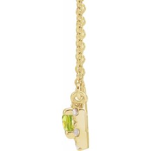 14K Yellow Gold 5x3 mm Natural Peridot & 1/8 CTW Natural Diamond Halo-Style 18" Necklace