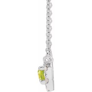 Platinum 5x3 mm Natural Peridot & 1/8 CTW Natural Diamond Halo-Style 16" Necklace