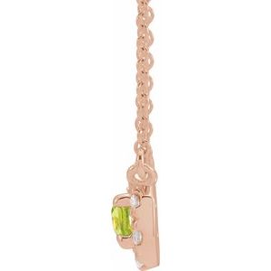 14K Rose Gold 5x3 mm Natural Peridot & 1/8 CTW Natural Diamond Halo-Style 16" Necklace